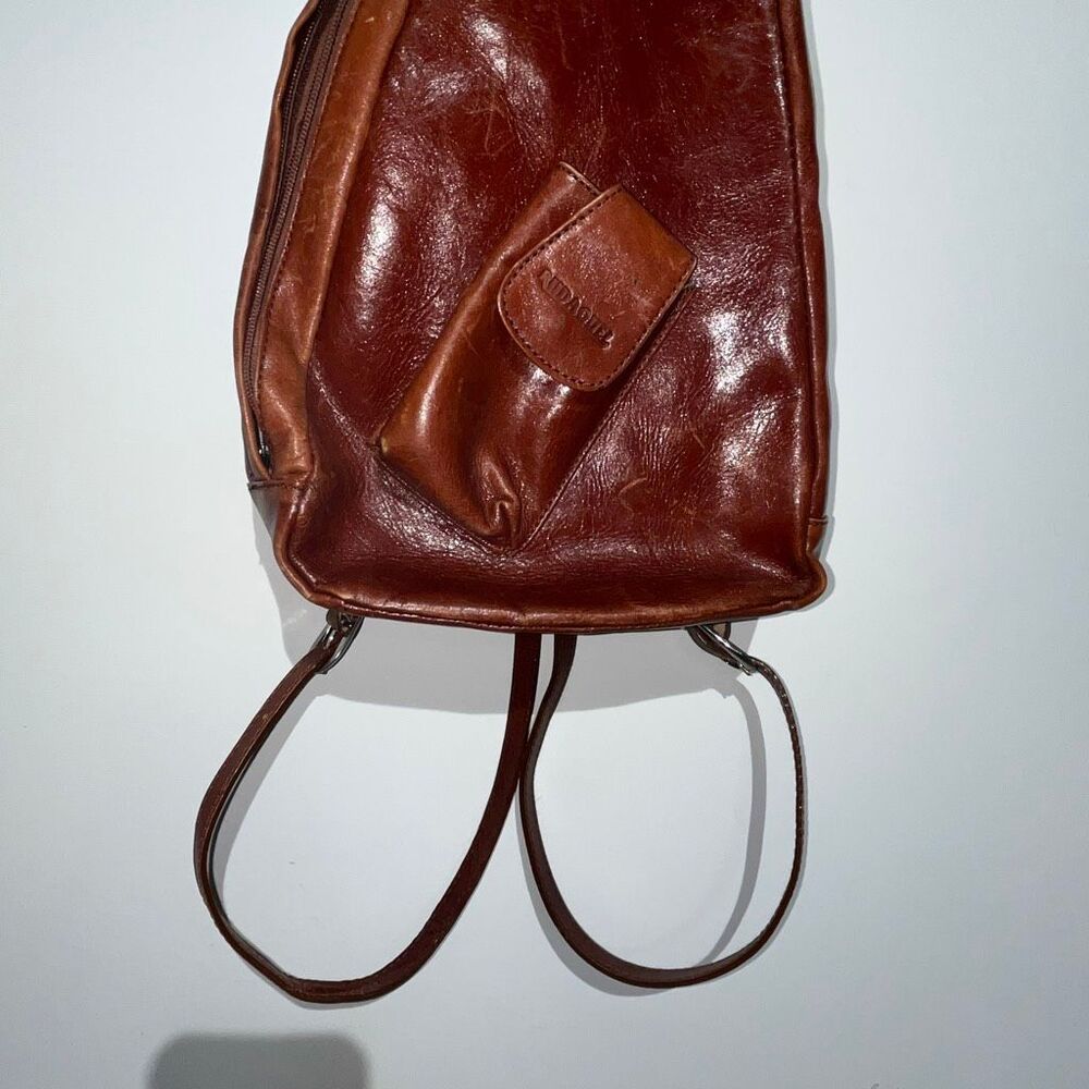 Vintage Bolsos Gomez Women's Brown Leather Pocket Side Zip Mini Backpack Bag - Picture 3 of 12